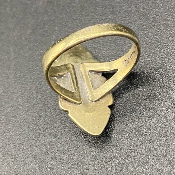 Art Deco Hematite and Brass Vintage Marquise Style Ring Silver Size 5.5Rare - Picture 15 of 16